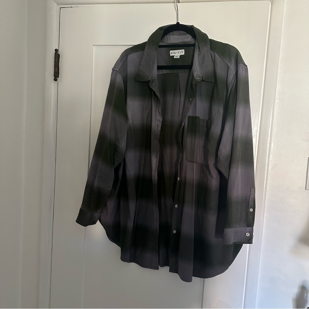 Green and Gray Plaid Shirt